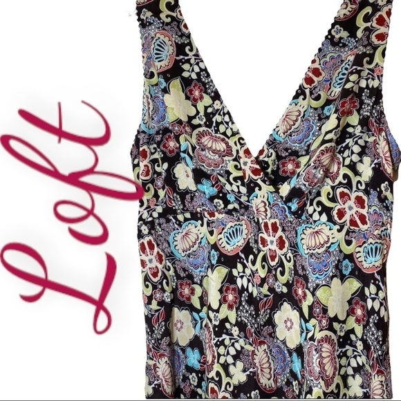 LOFT Boho Floral Sleeveless V-Neck Midi Dress, Size 2 - Picture 6 of 8